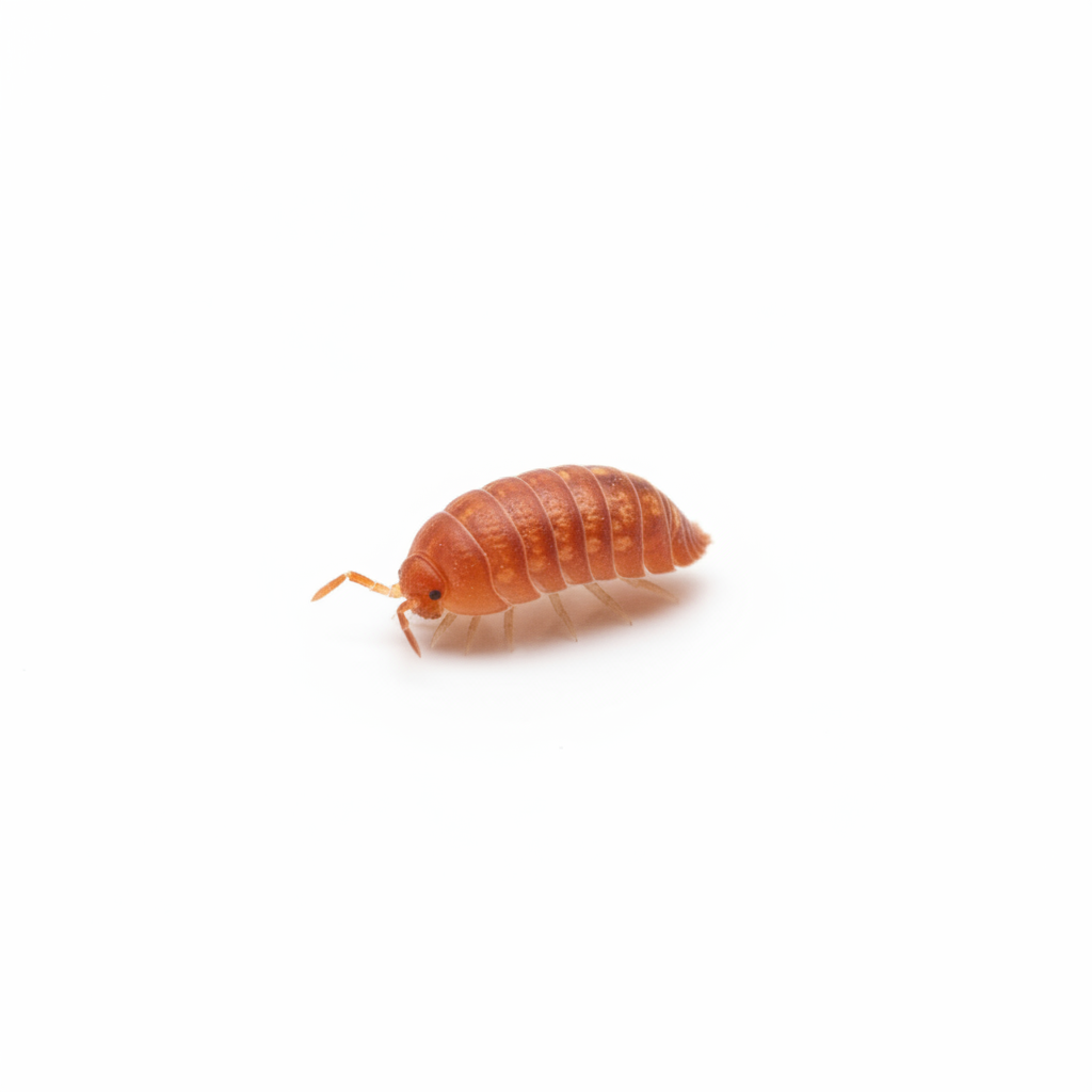 Cloporte orange sur fond blanc